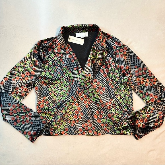Ett:twa by Anthropologie Velvet Floral Wrap Blazer Blouse Top sz 10 NWT unique - Picture 2 of 8
